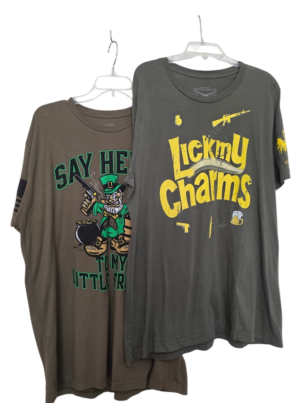 Bundle 2 Grunt Style Club Palm Graphic Cotton Tees Olive Green & Gray SZ XL